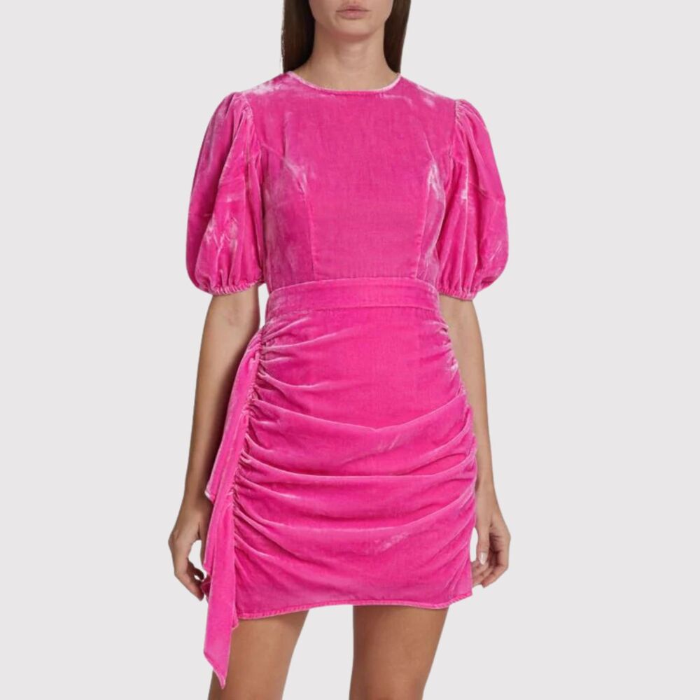 Rhode Womens Dress Pink Pia Velvet Mini Puffed Ruched Sheath Designer Size XS